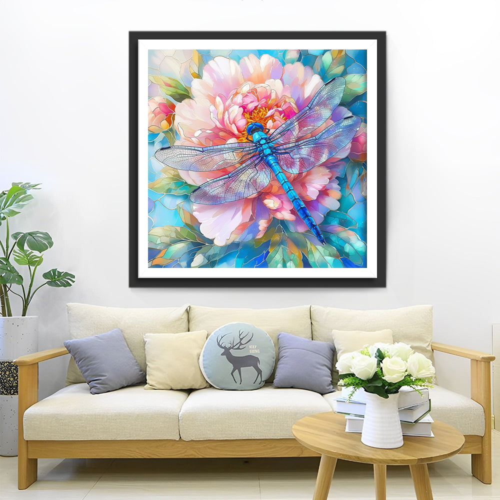 Libelle und Rosa Blume Diamond Painting