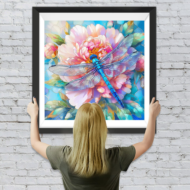 Libelle und Rosa Blume Diamond Painting