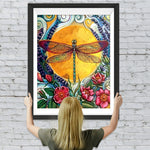 Libelle und rote Blumen Diamond Painting