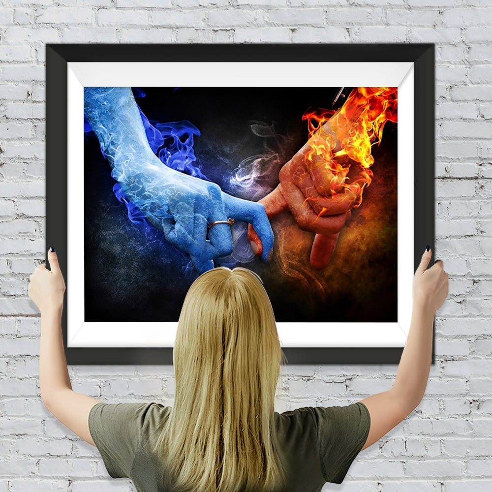 Liebe zwischen blauer und roter Flamme Diamond Painting