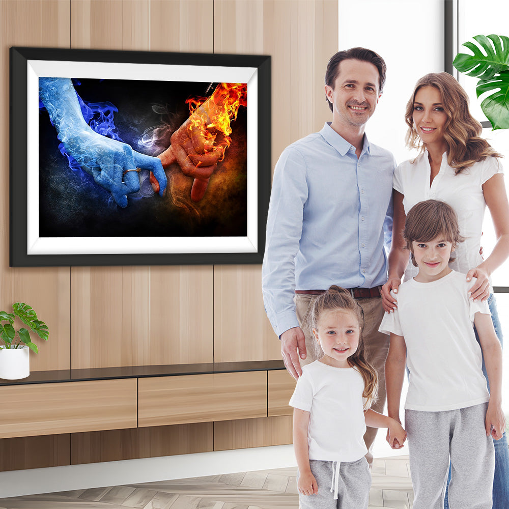 Liebe zwischen blauer und roter Flamme Diamond Painting