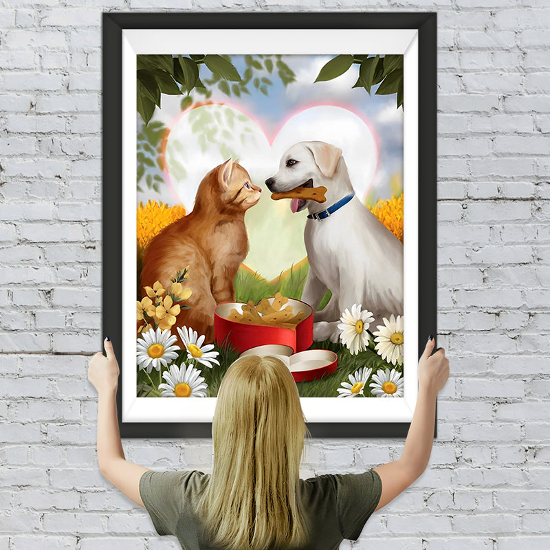 Liebe zwischen Katze und Hund Diamond Painting