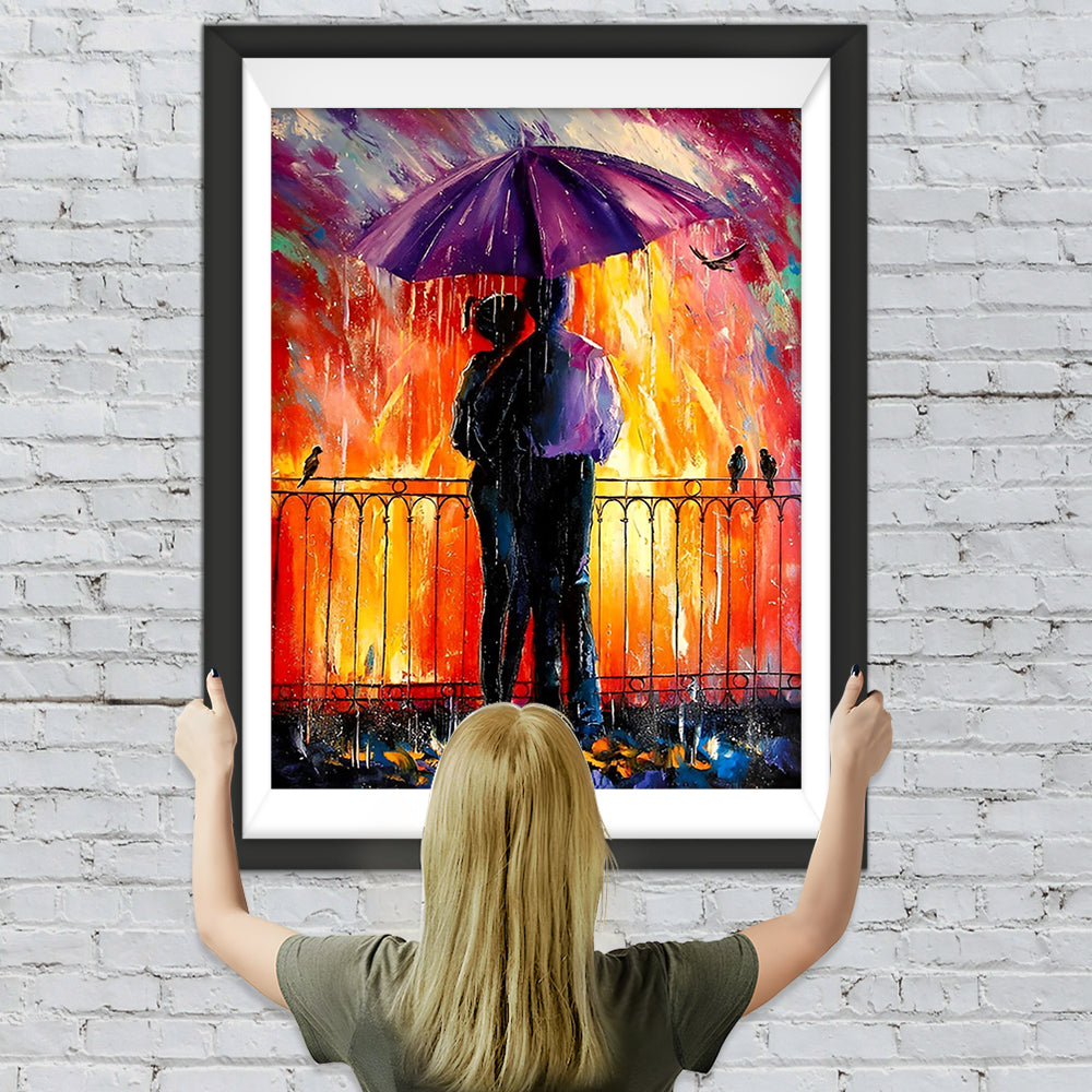 Liebespaar mit dem Regenschirm auf der Brücke Diamond Painting