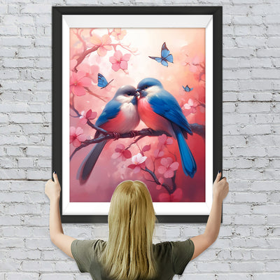 Liebesvögel auf rosa Blumenbaum Diamond Painting