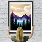 Lila Berg, Mond und Bäume Diamond Painting