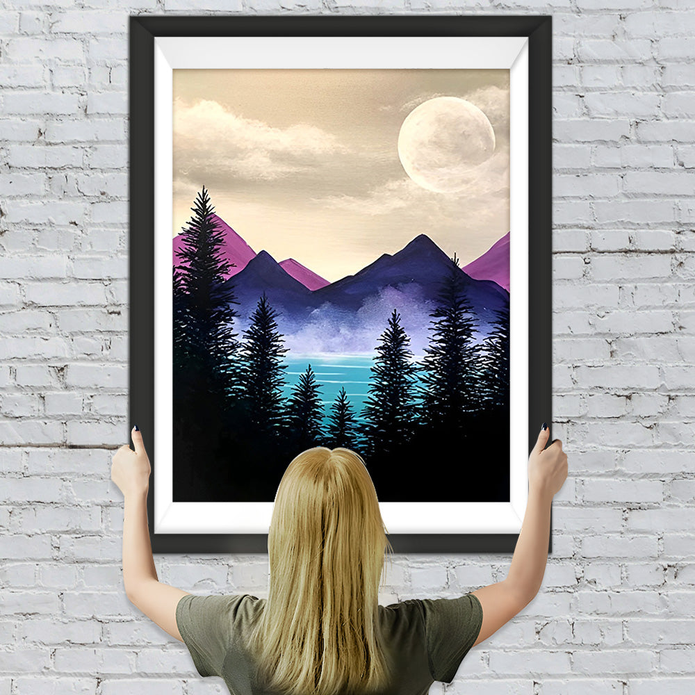 Lila Berg, Mond und Bäume Diamond Painting