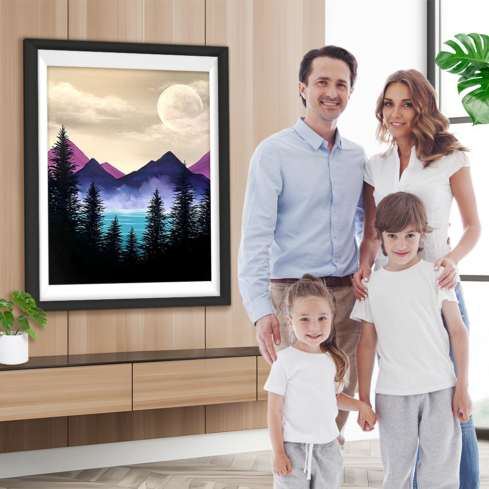 Lila Berg, Mond und Bäume Diamond Painting