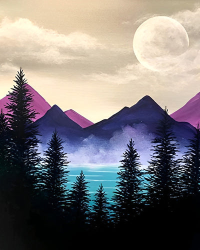 Lila Berg, Mond und Bäume Diamond Painting