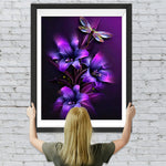Lila Blumen und Libelle Diamond Painting