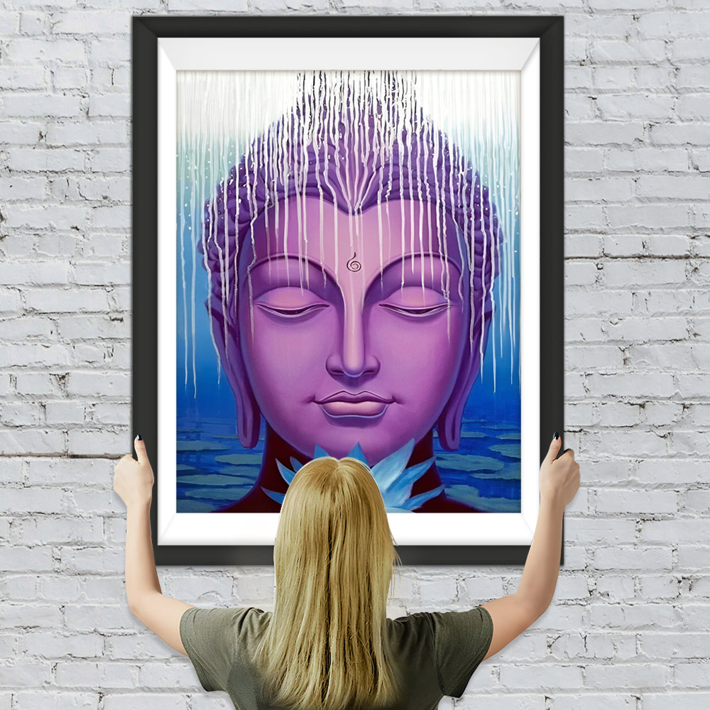 Lila Buddha-Statue und blaue Lotusblume Diamond Painting