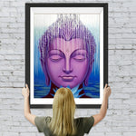 Lila Buddha-Statue und blaue Lotusblume Diamond Painting