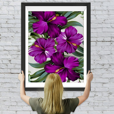 Lila Hibiskusblumen Diamond Painting