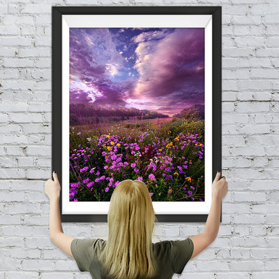 Lila Himmel und Blumen Diamond Painting