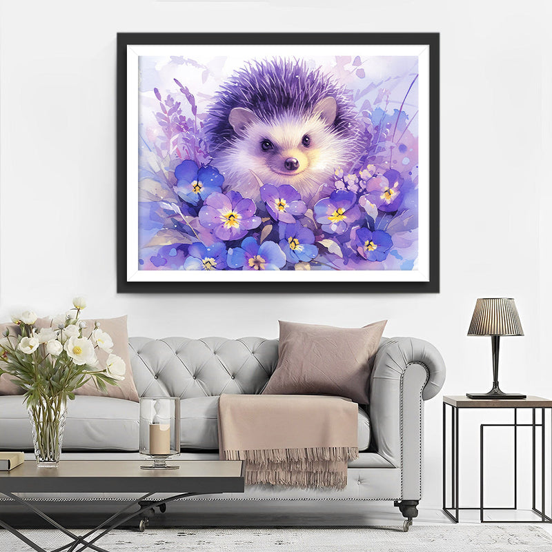 Lila Igel und Blumen Diamond Painting