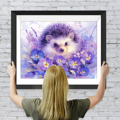 Lila Igel und Blumen Diamond Painting