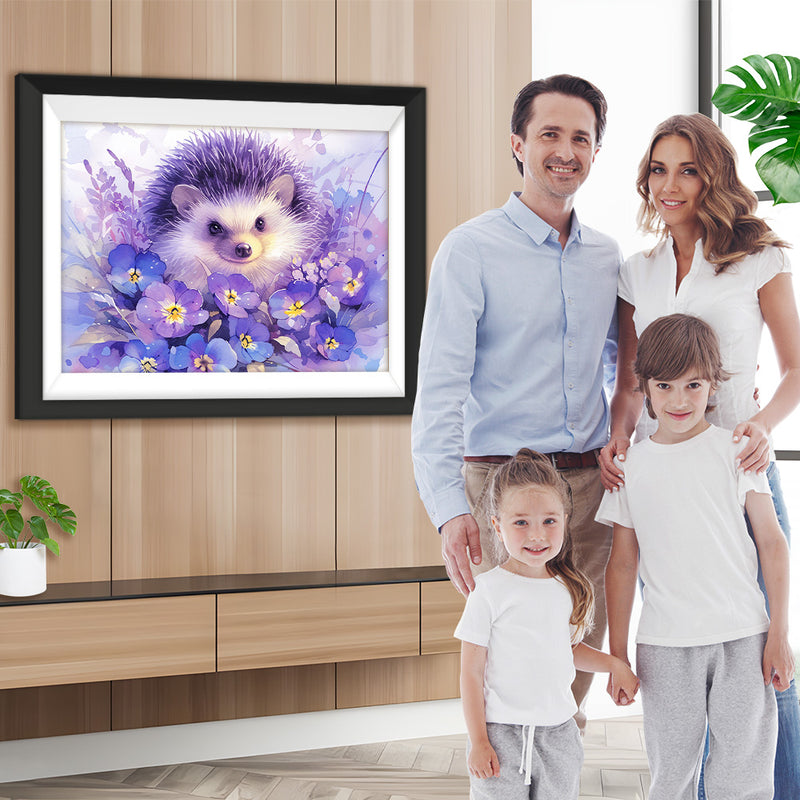 Lila Igel und Blumen Diamond Painting