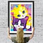 Lila Katze, gelbe Katze und Seifenblasen Diamond Painting
