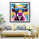 Lila Kuh mit Sonnenbrille Diamond Painting