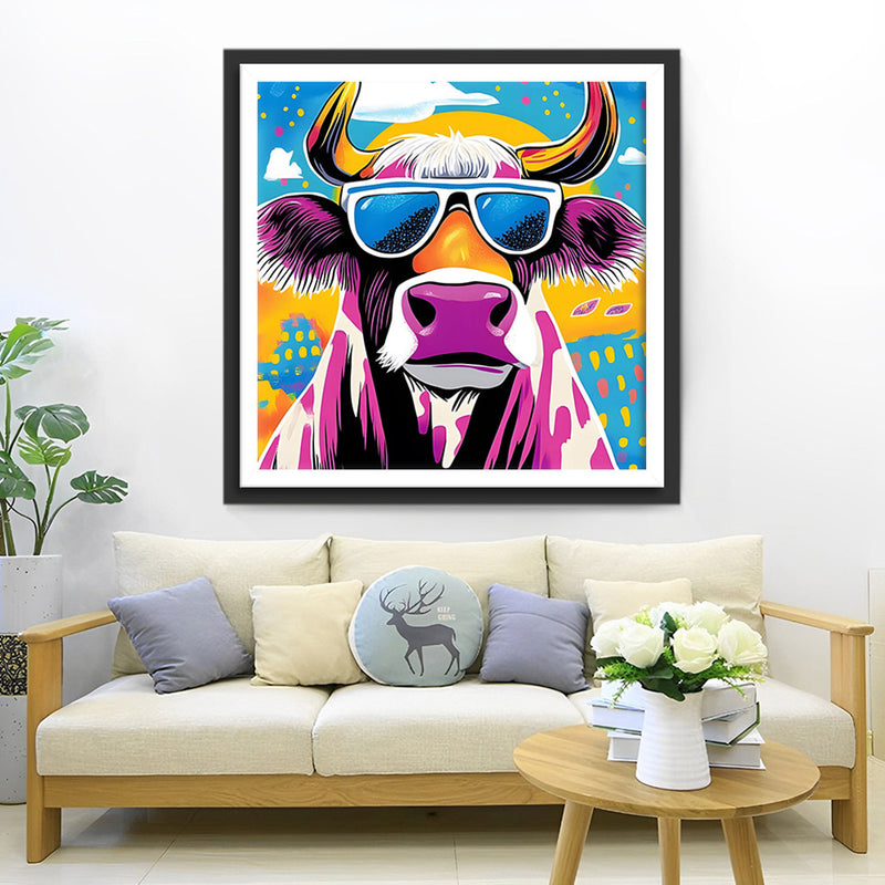 Lila Kuh mit Sonnenbrille Diamond Painting