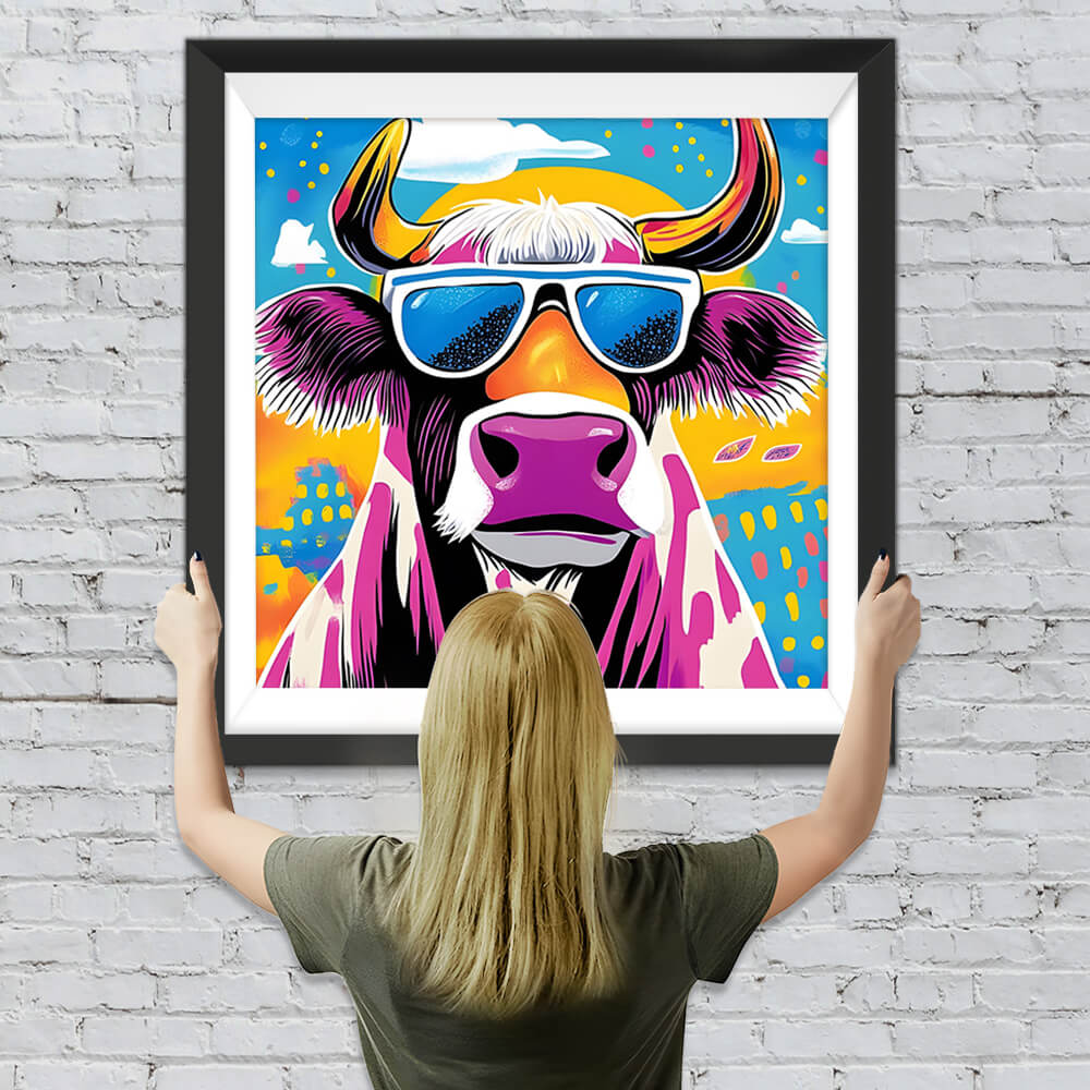 Lila Kuh mit Sonnenbrille Diamond Painting