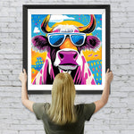 Lila Kuh mit Sonnenbrille Diamond Painting