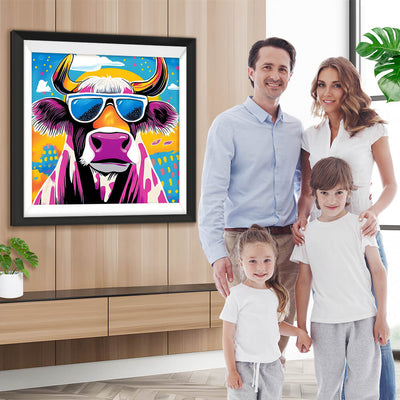 Lila Kuh mit Sonnenbrille Diamond Painting
