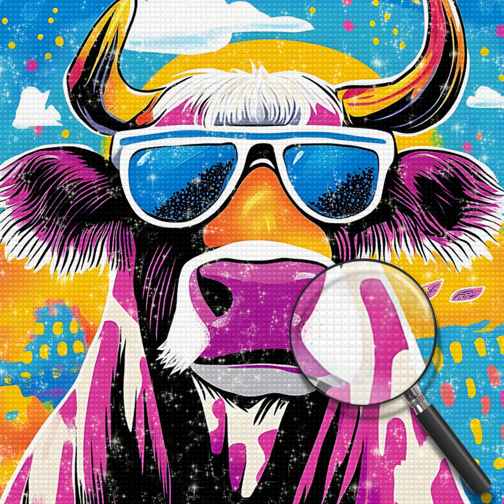 Lila Kuh mit Sonnenbrille Diamond Painting