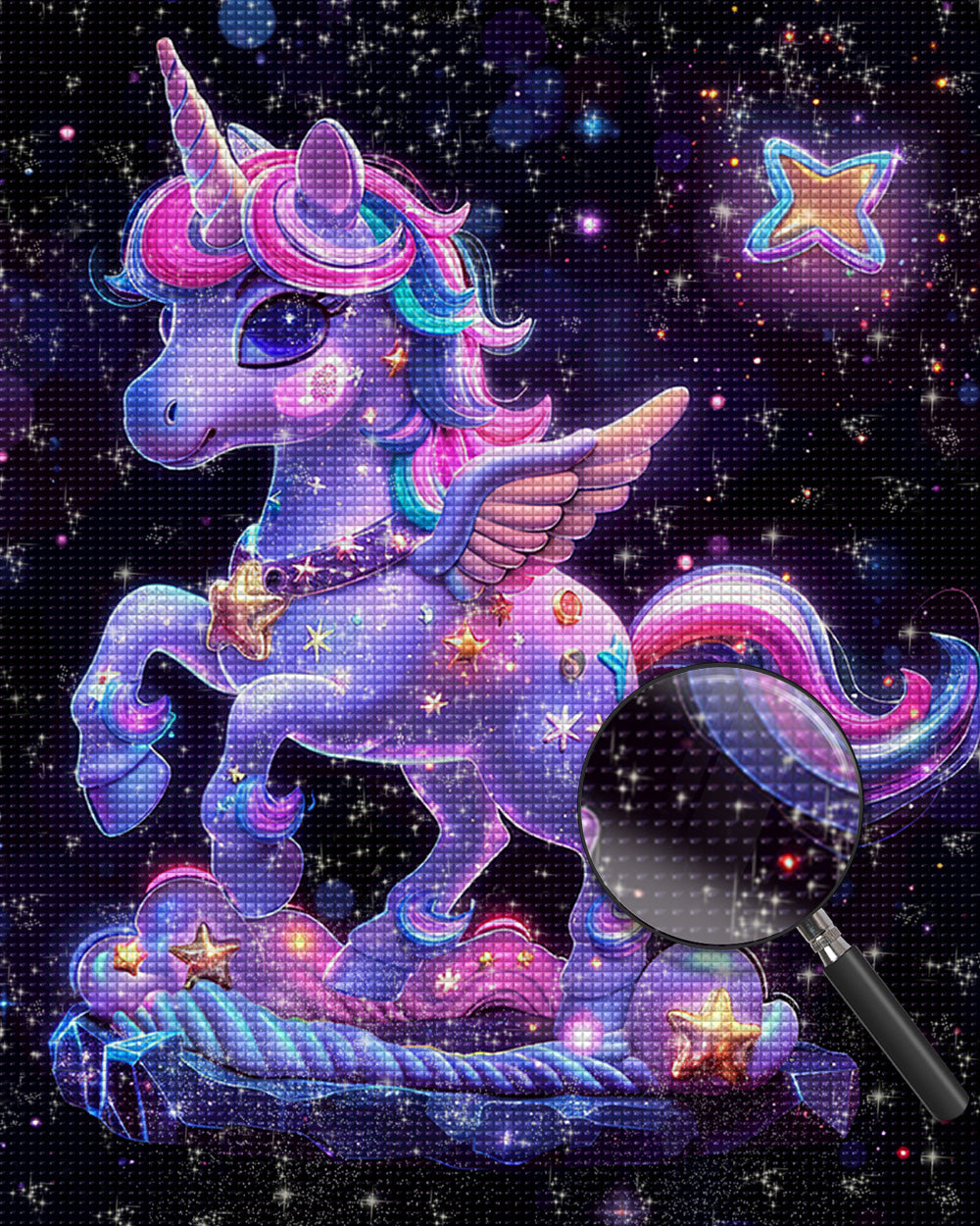 Lila leuchtendes Einhorn Diamond Painting