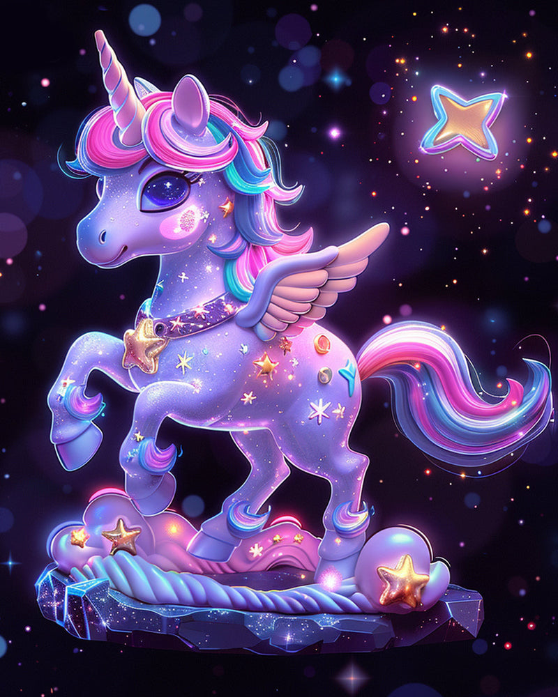 Lila leuchtendes Einhorn Diamond Painting