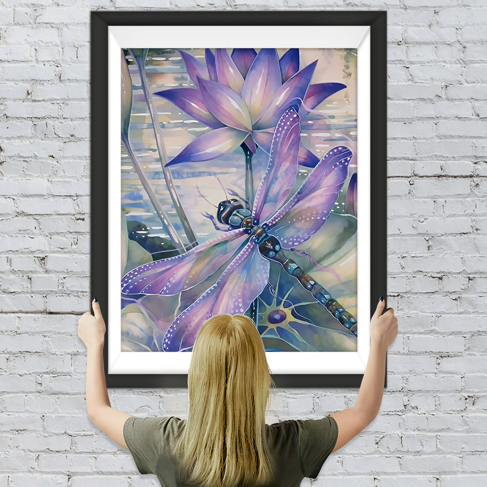 Lila Libelle und Lotusblumen Diamond Painting
