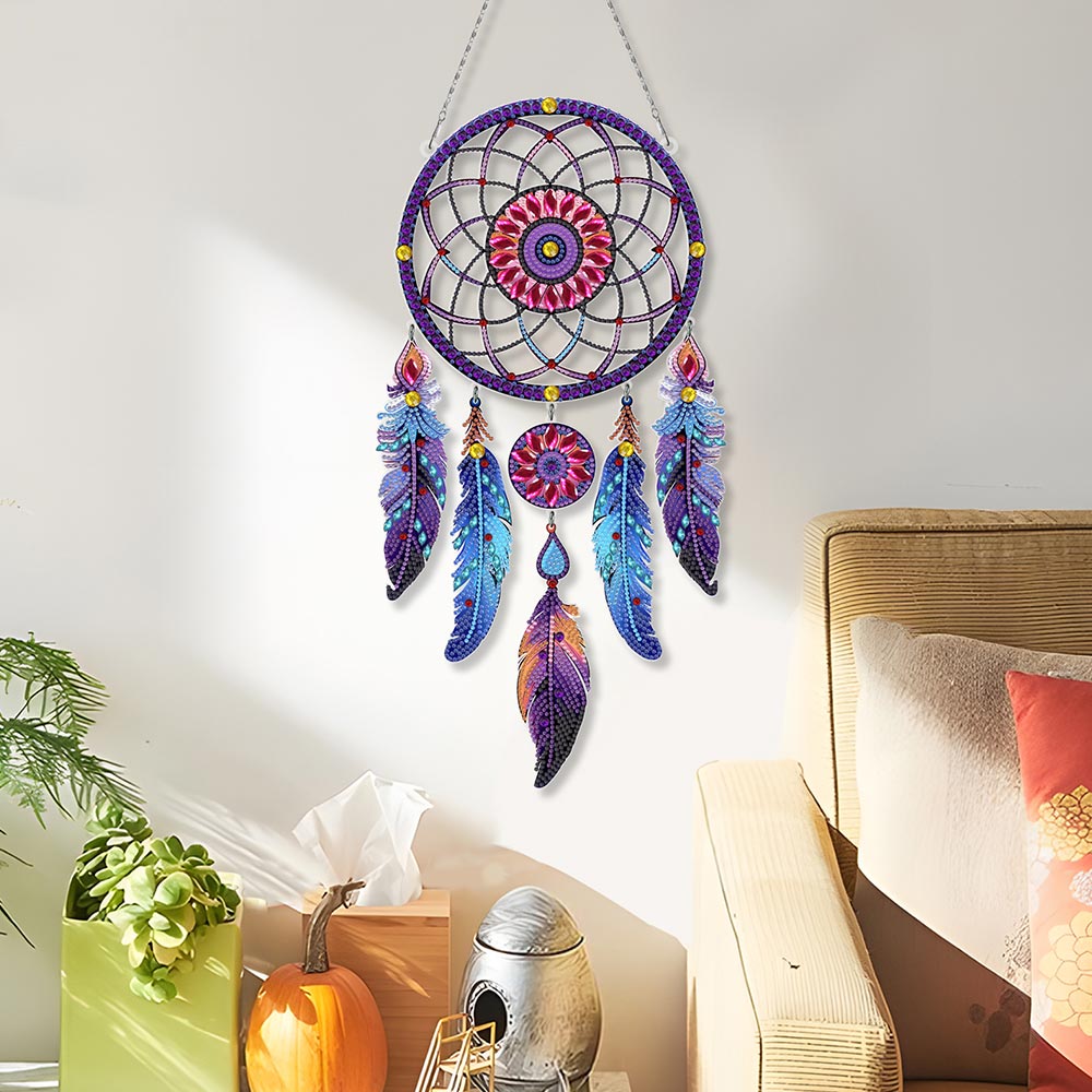 Lila Lotus Mandala Traumfänger 2D flache Hängedekoration Diamond Painting Sets