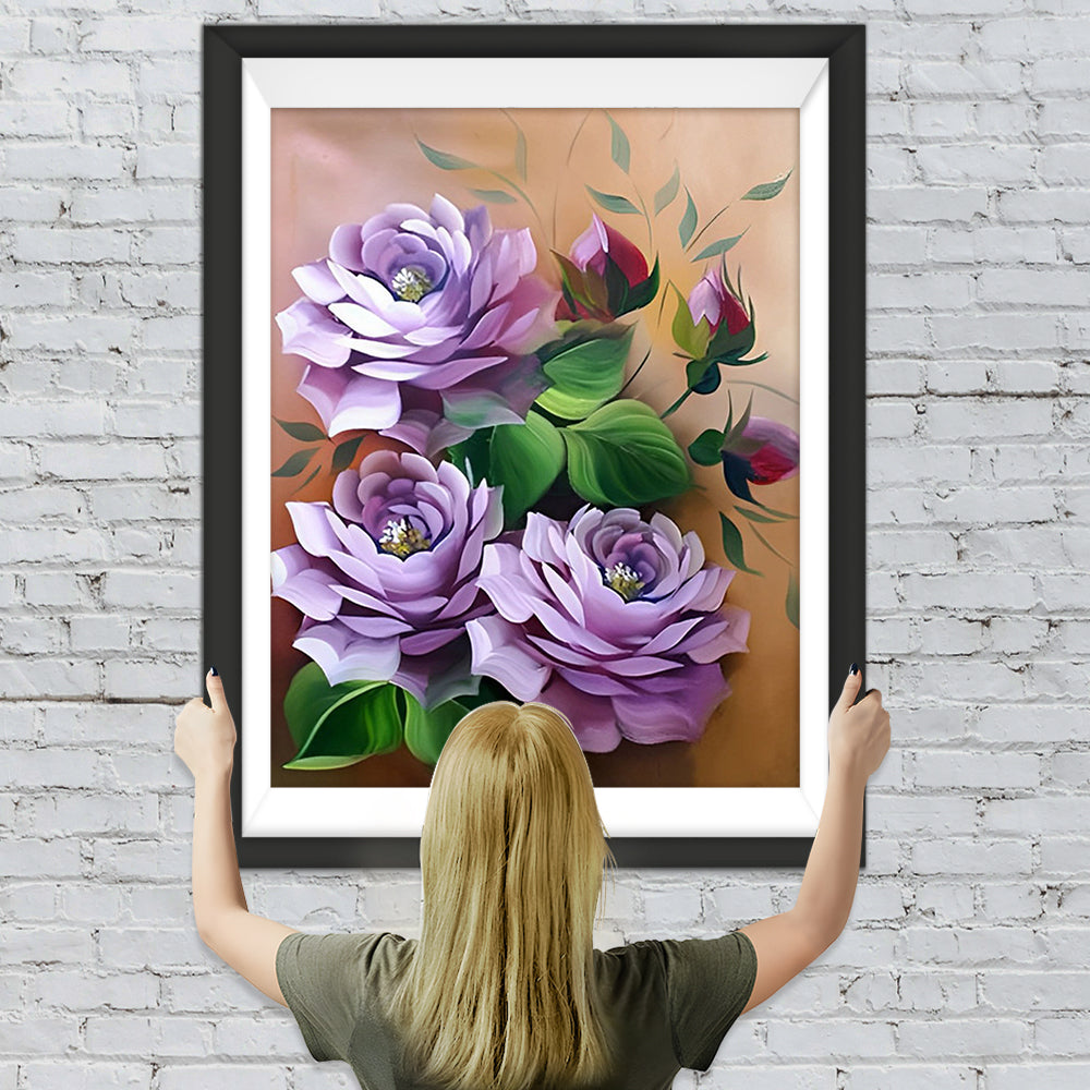 Lila Pfingstrosen und Knospen Diamond Painting