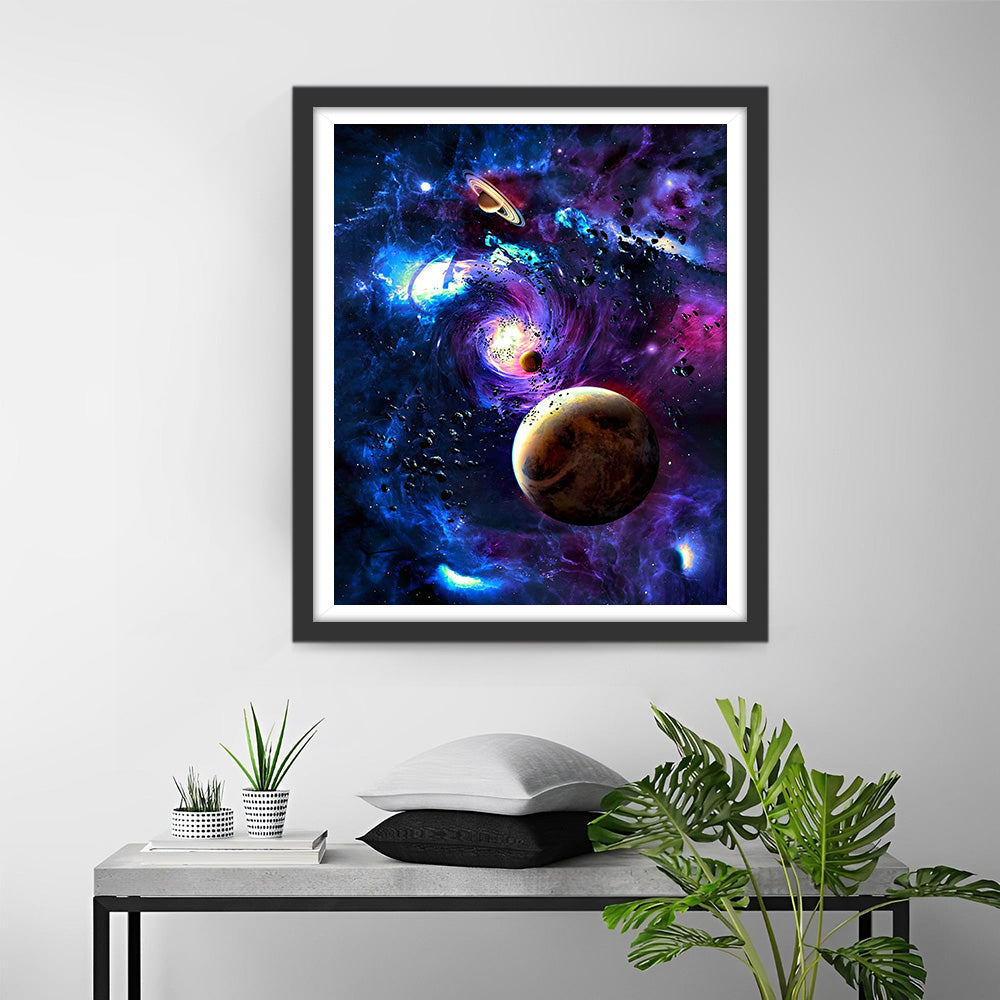 Lila Planeten und Weltraumwolken Diamond Painting