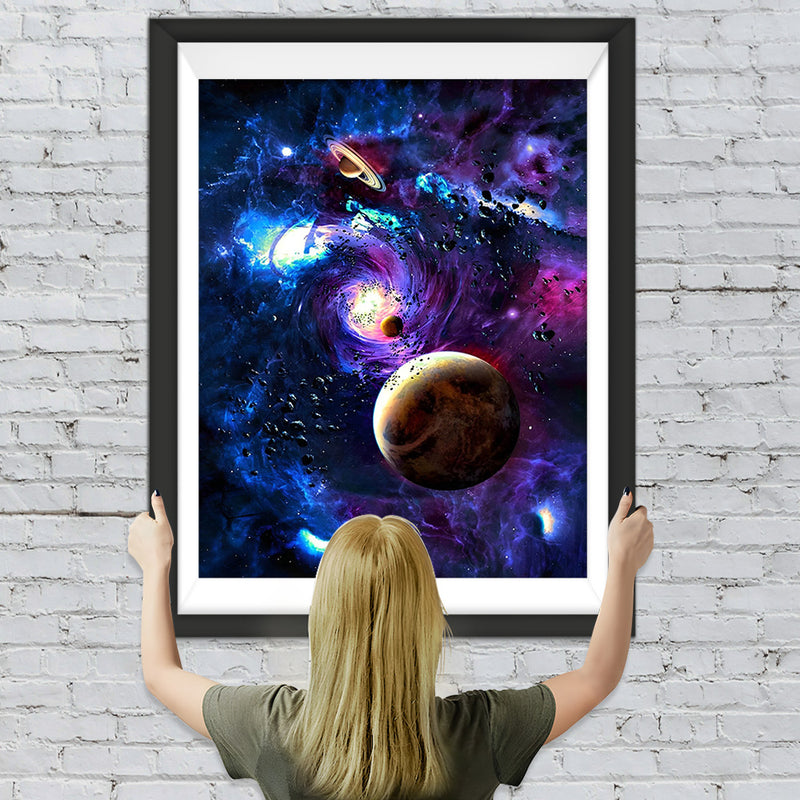 Lila Planeten und Weltraumwolken Diamond Painting