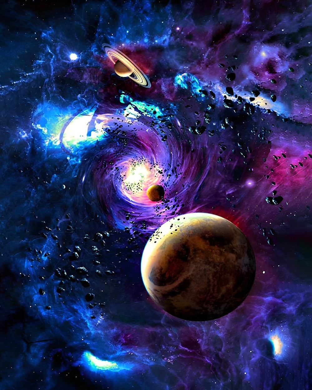 Lila Planeten und Weltraumwolken Diamond Painting
