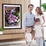 Lila Rosenstrauß auf einem Stuhl Diamond Painting