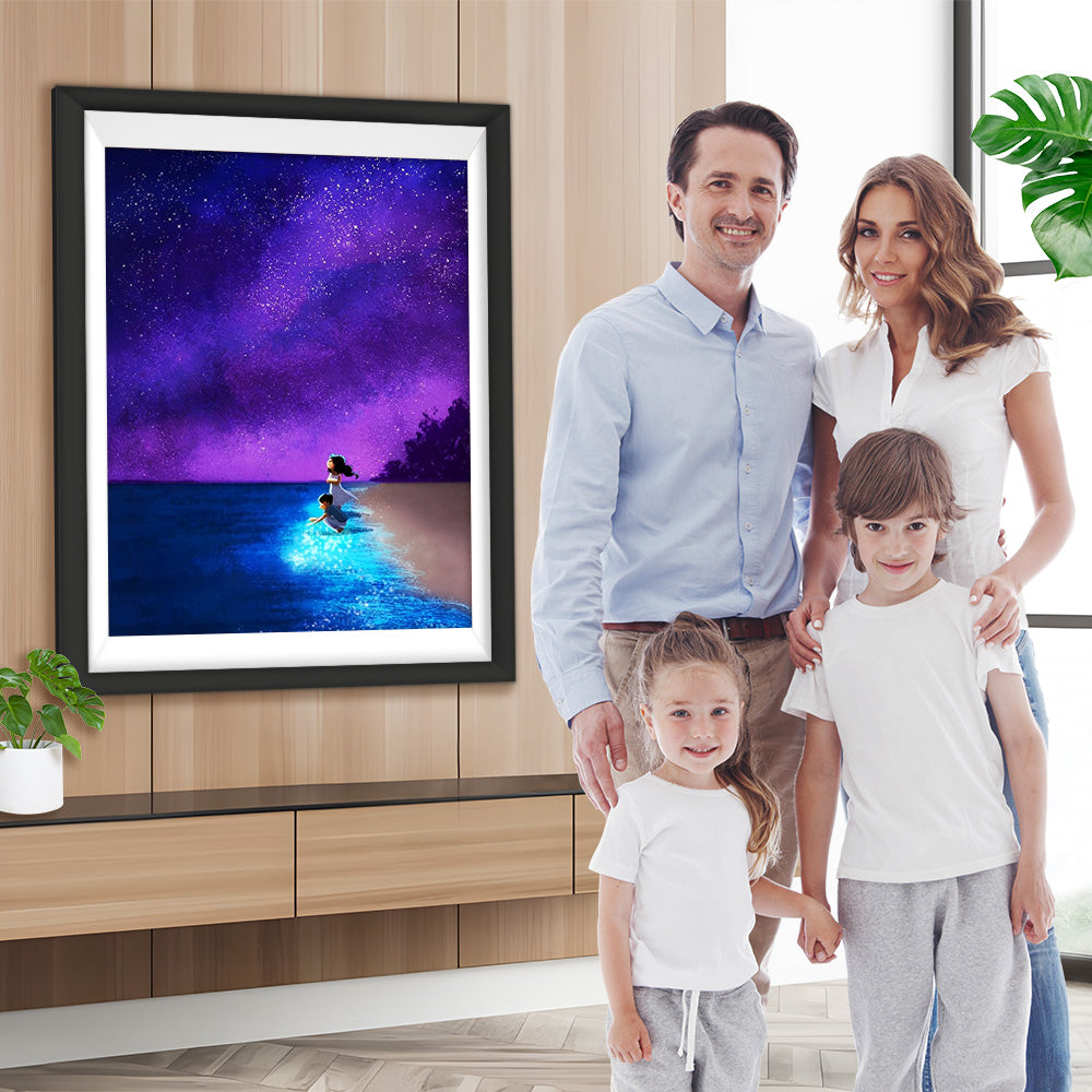 Lila Sternenhimmel und blaues Meer Diamond Painting