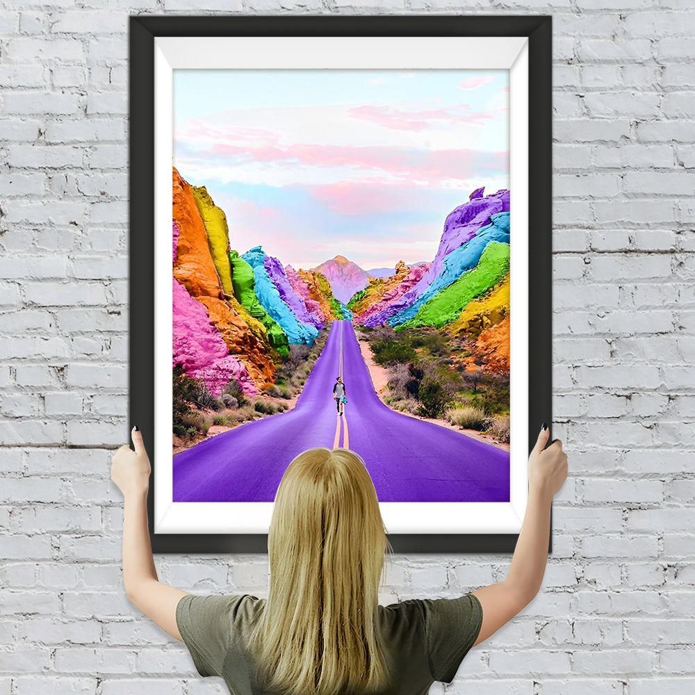 Lila Straße und Regenbogenberg Diamond Painting