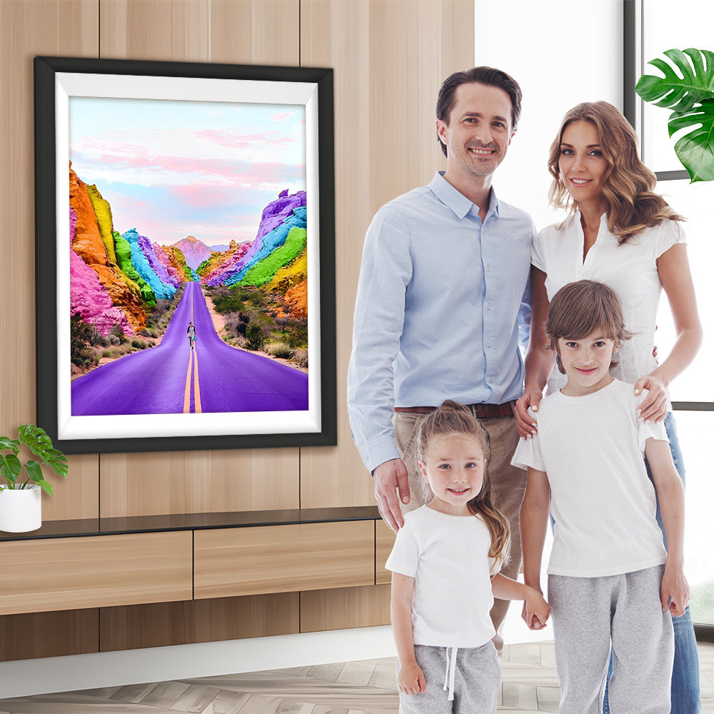 Lila Straße und Regenbogenberg Diamond Painting