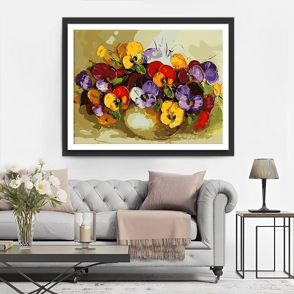 Lila und gelbe Veilchenblüten Diamond Painting