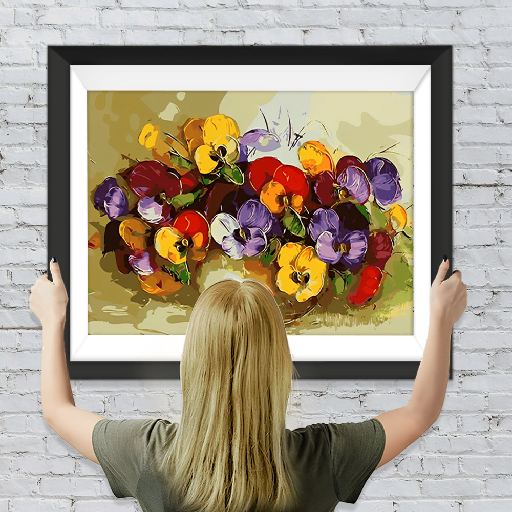 Lila und gelbe Veilchenblüten Diamond Painting