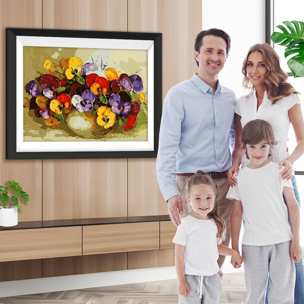 Lila und gelbe Veilchenblüten Diamond Painting