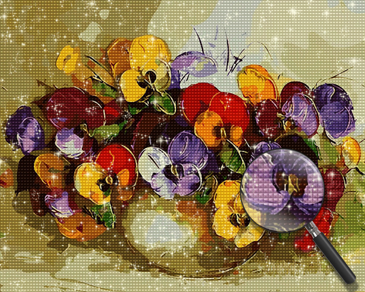 Lila und gelbe Veilchenblüten Diamond Painting