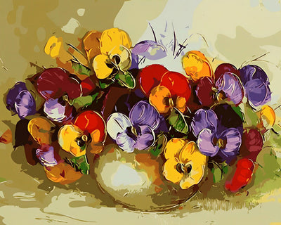 Lila und gelbe Veilchenblüten Diamond Painting