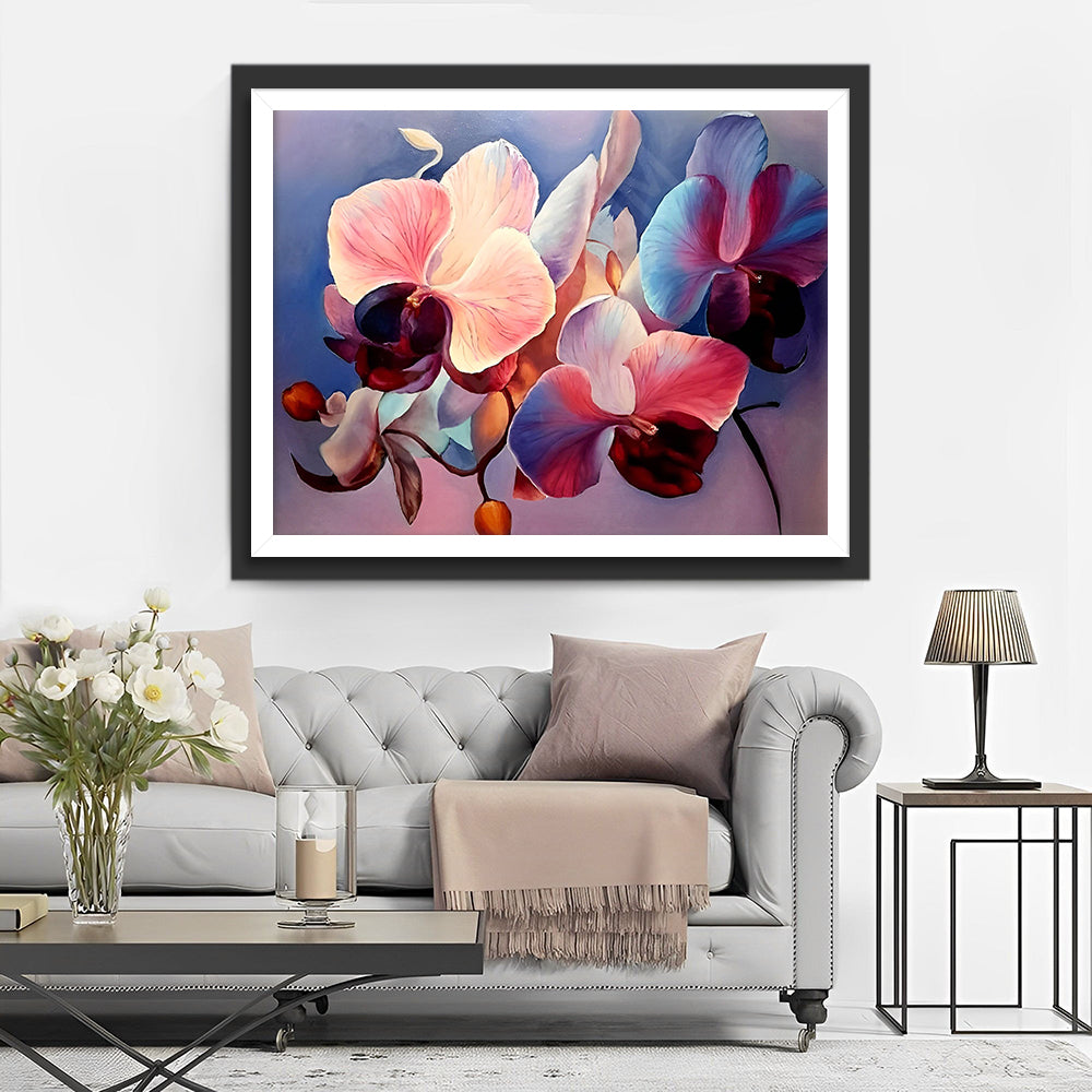 Lila und rosa Orchideenblüten Diamond Painting