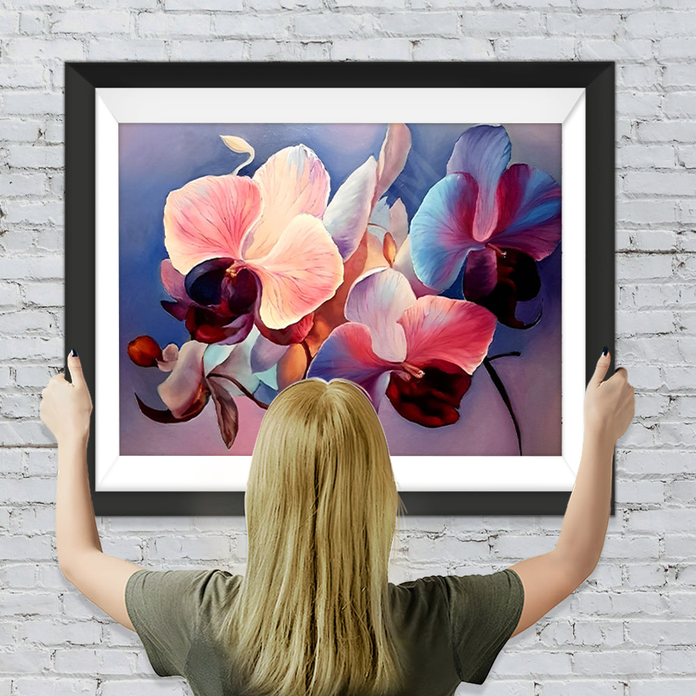 Lila und rosa Orchideenblüten Diamond Painting