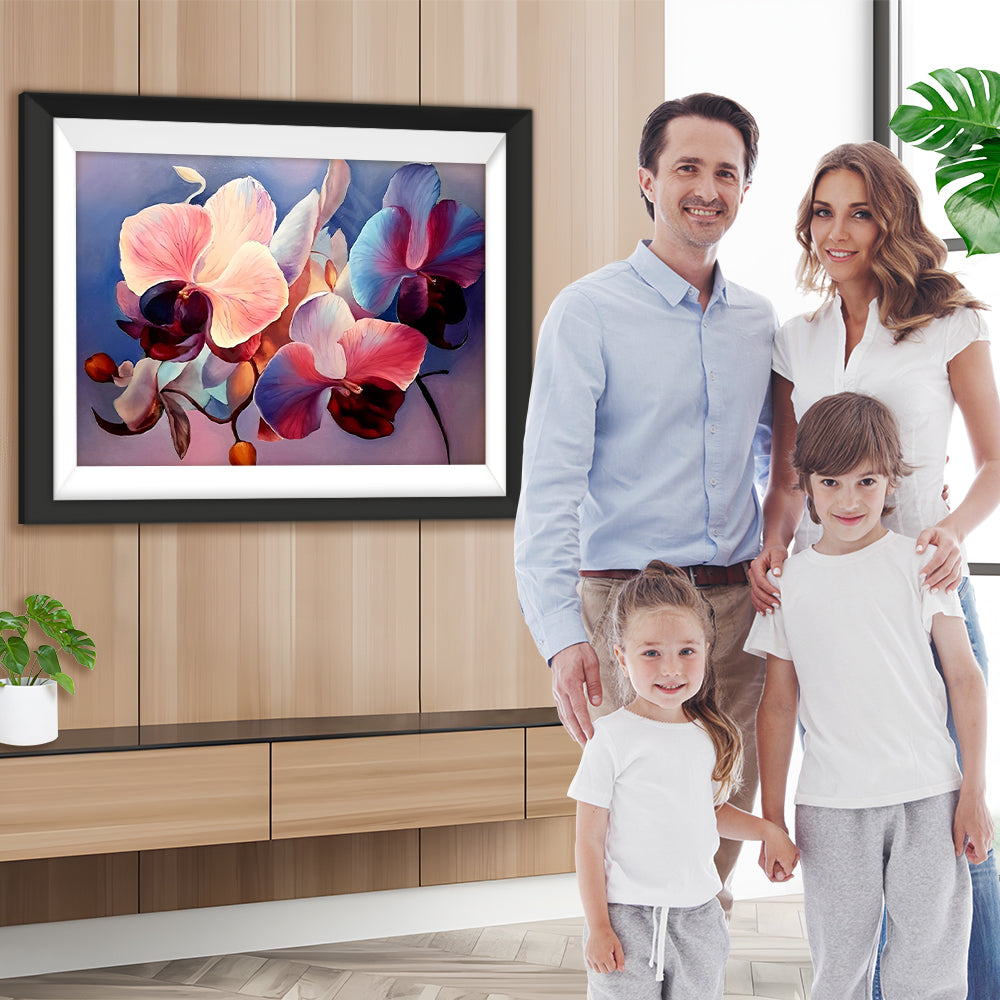 Lila und rosa Orchideenblüten Diamond Painting