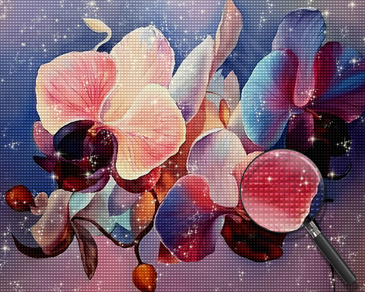 Lila und rosa Orchideenblüten Diamond Painting
