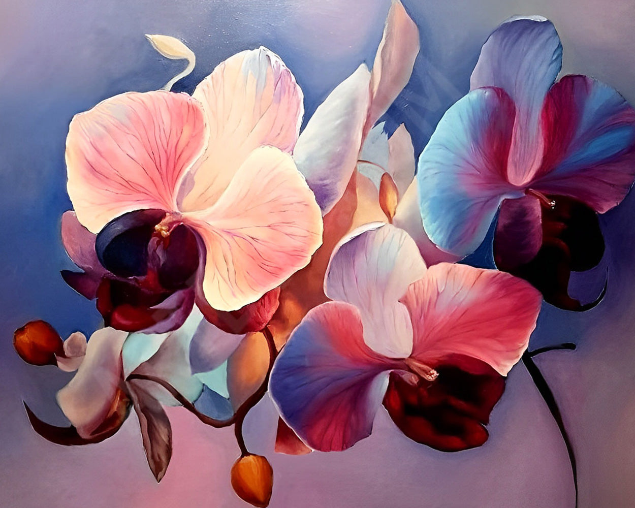 Lila und rosa Orchideenblüten Diamond Painting