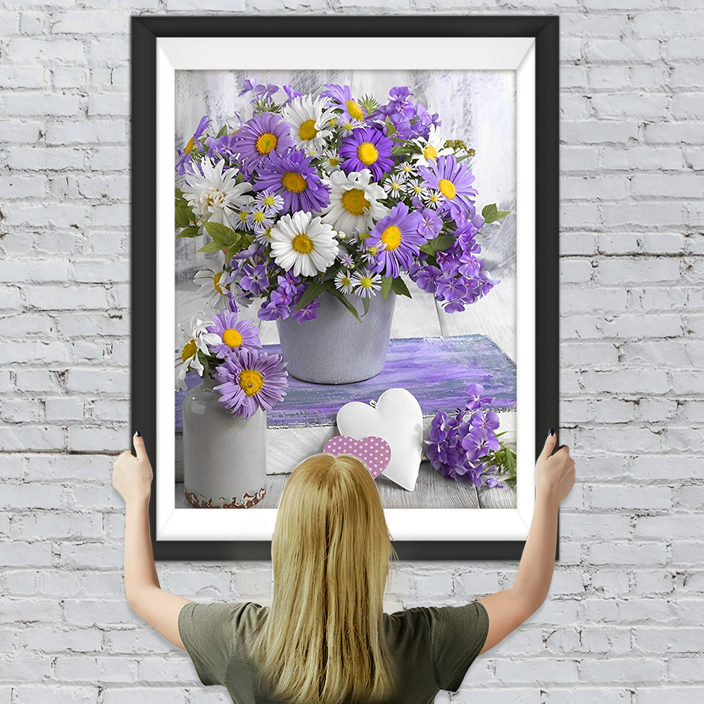 Lila und weiße Chrysanthemen Diamond Painting